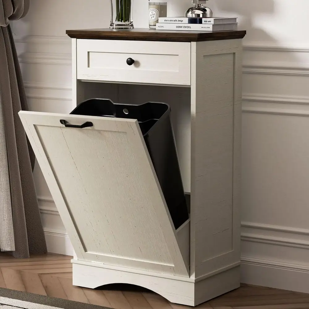 

Напольный шкаф для мусора и вторсырья на 13 галлонов со скрытым контейнером, цвет античный белый, для кухни или гостиной