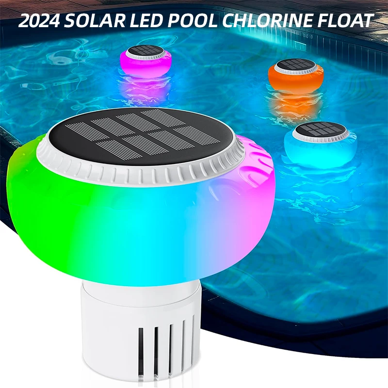 AuSilver IP68 Waterproof LED Solar Panel ABS Floating Chlorine Dispenser Color-Changing Feature for Outdoor Use Pool Lights