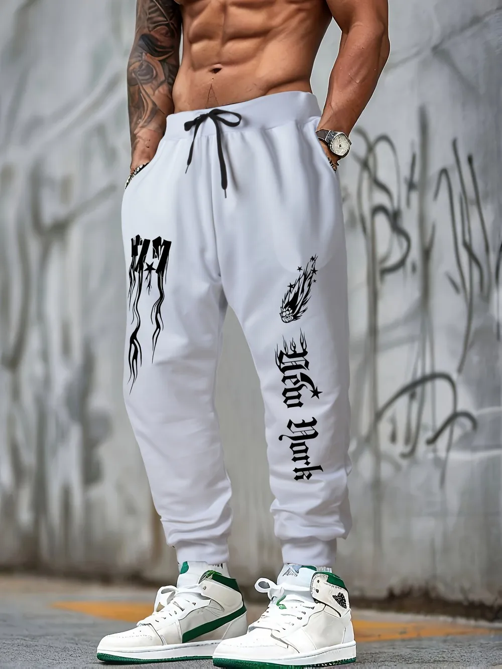 가을 신상 남성용 피트니스 트레이닝 레터 프린트 마이크로 엘라스틱 편안한 드로스트링 팬츠 아웃도어 도시 스포츠 팬츠