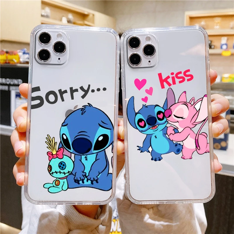 Disney Cute Stitch Transparent Phone Case For Apple iPhone 15 14 13 12 11 Mini XS XR X Pro MAX 8 7 6 Plus Cover