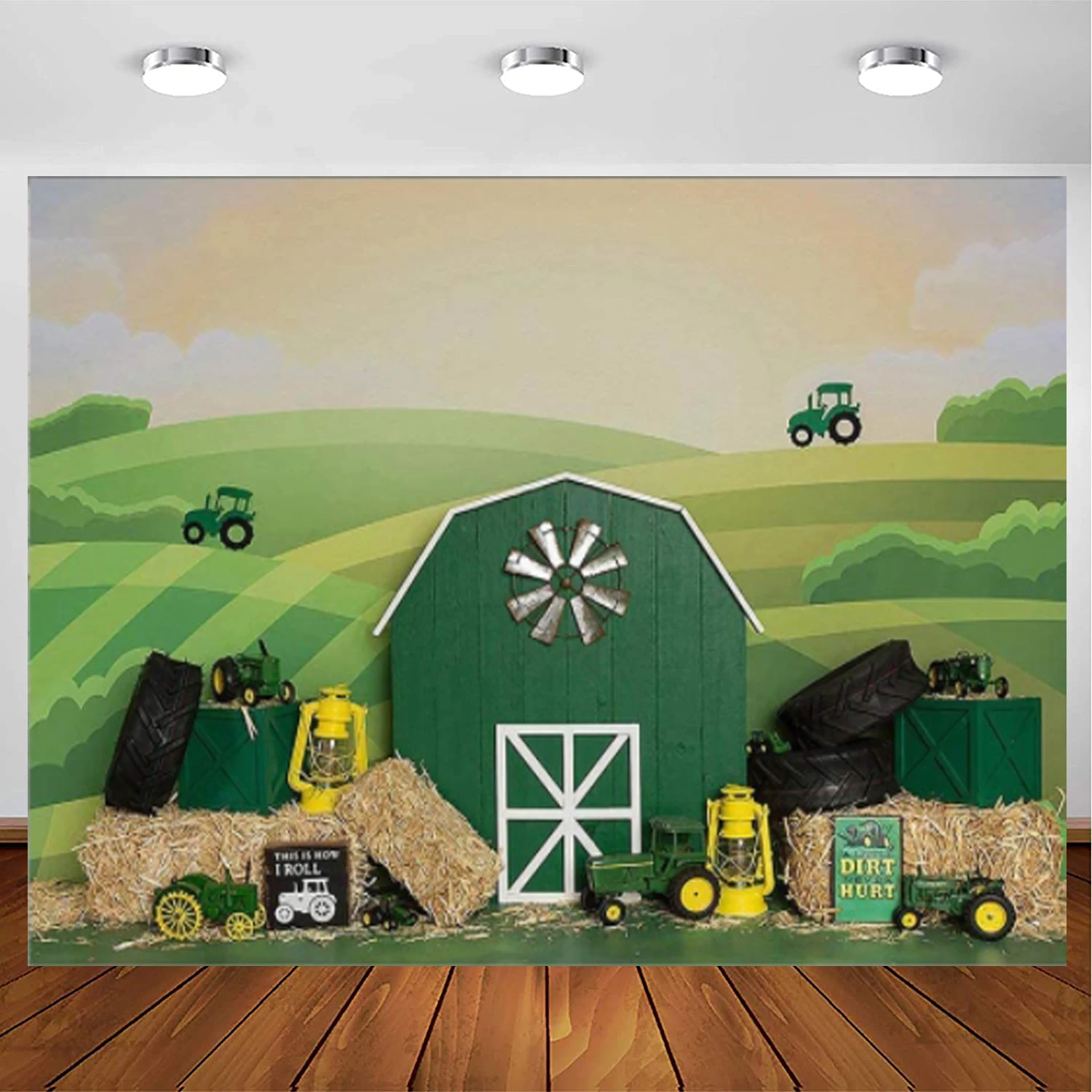 

Photography Backdrop Props Boy Girl Happy 1st Birthday Green Farm Portrait Tractor Background Photo Banner Cake Table Supplies