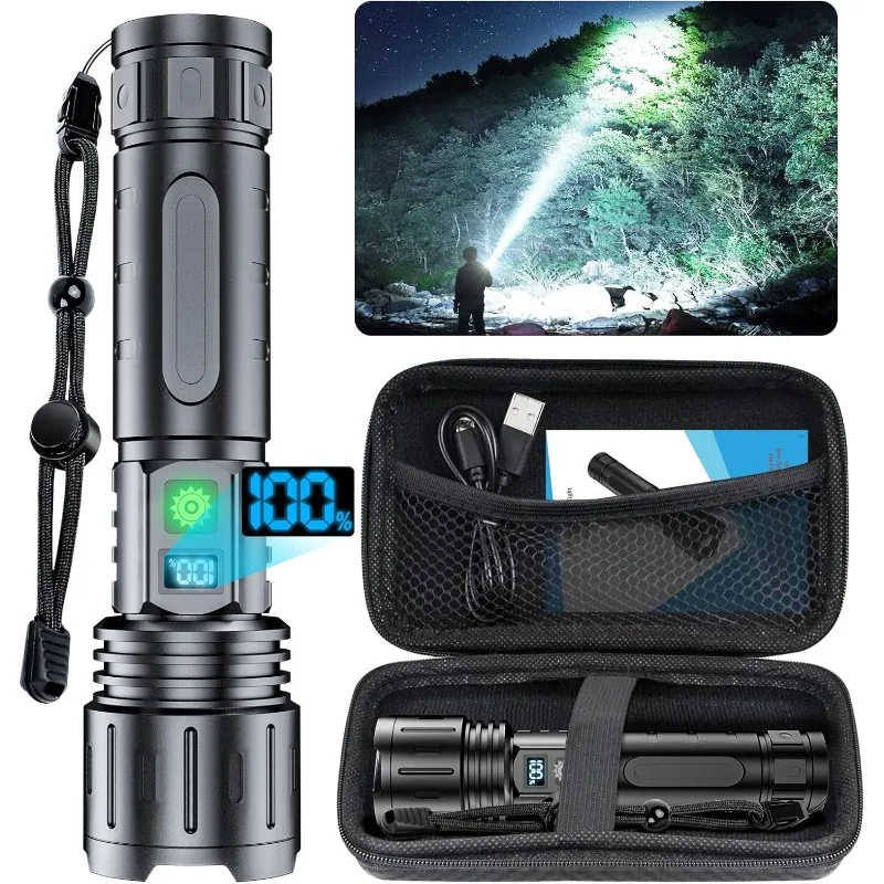 

Hoxida Flashlights High Lumens Rechargeable - 2000 Lumens Long Beam Super Bright LED Flash Light with Power Display & IPX5 Water