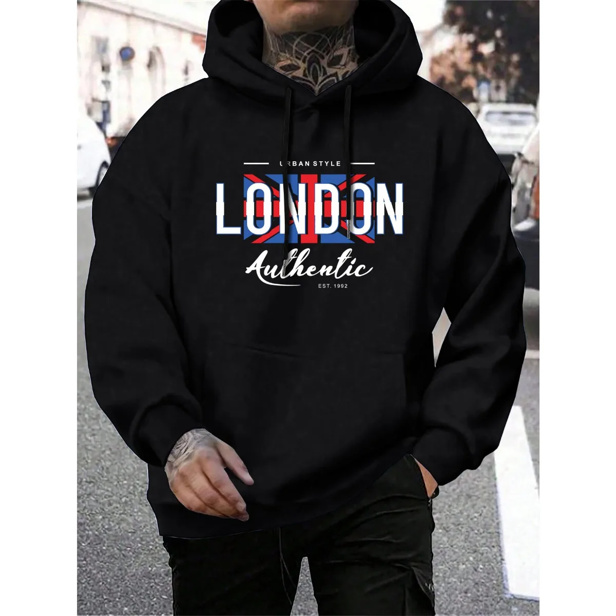 

Alphabet flag printed jumper men's casual large size hooded simple top trendy fashion wear