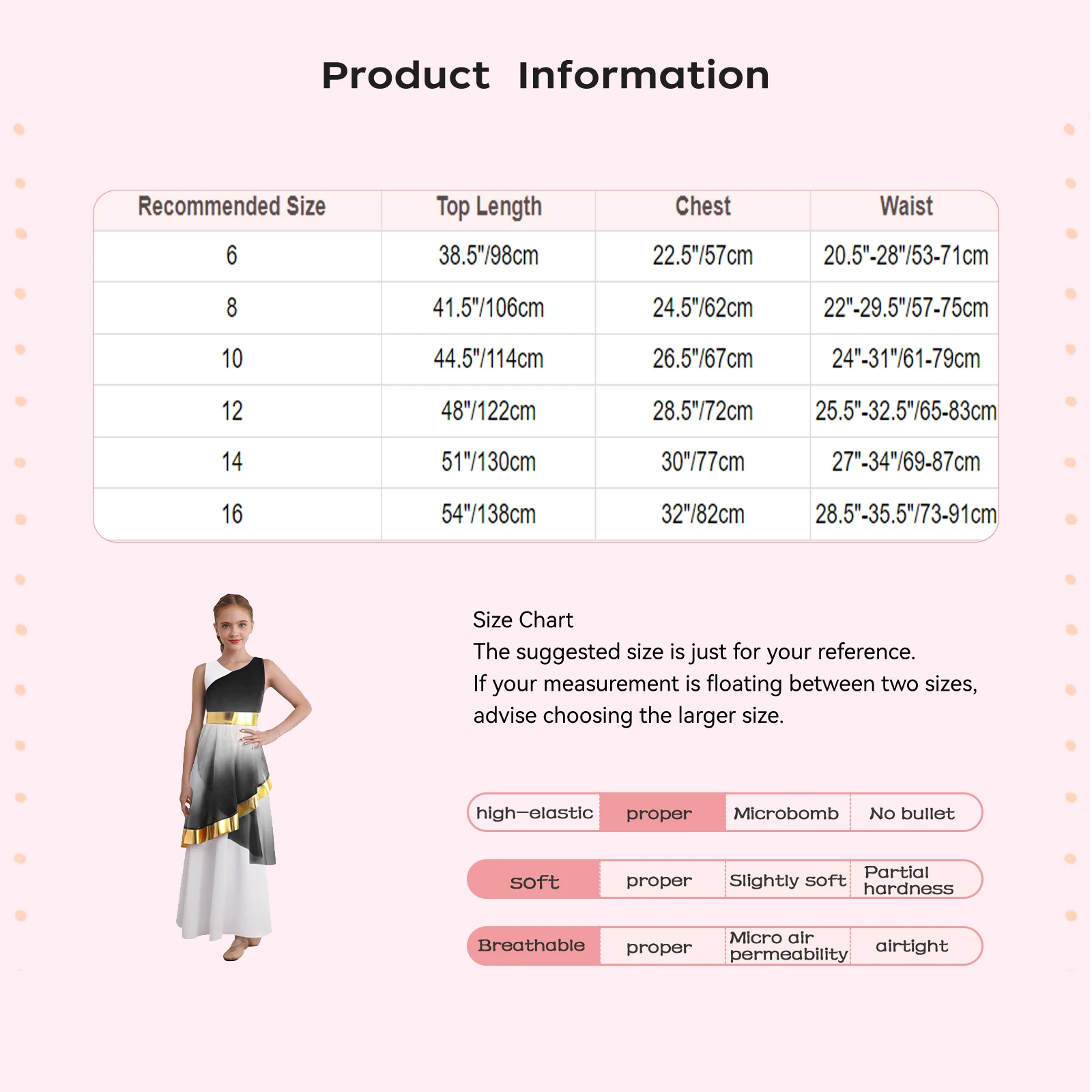 Sukienka do tańca liturgicznego dla dziewczynek, bez rękawów, z dekoltem w serek, asymetryczna, strój do tańca współczesnego na występy sceniczne.