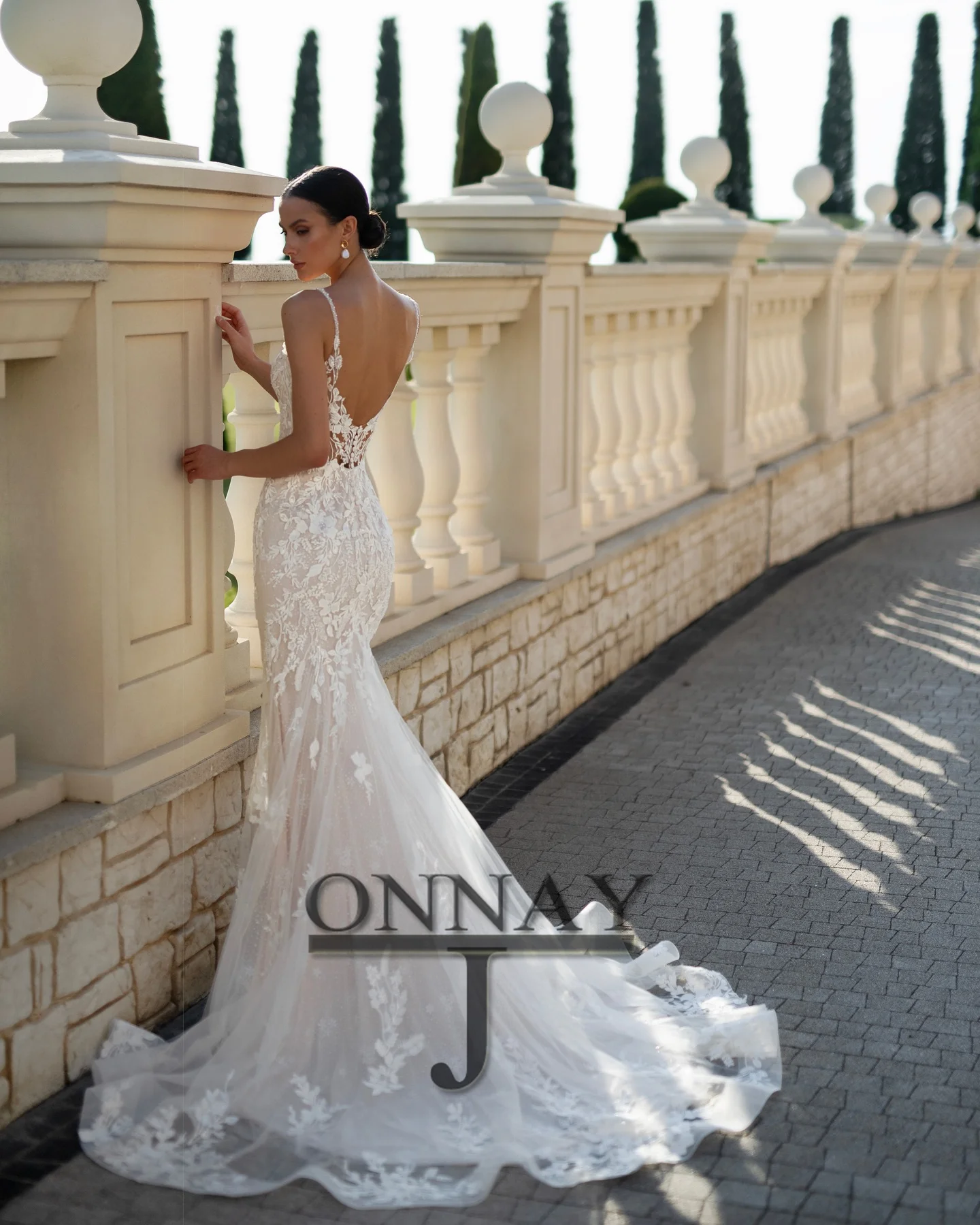 فساتين زفاف حورية البحر بوهيمية مخصصة للنساء رقبة على شكل V مزينة بالدانتيل فستان زفاف للعروس ذيل فرشاة فيستدوس دي نوفيا