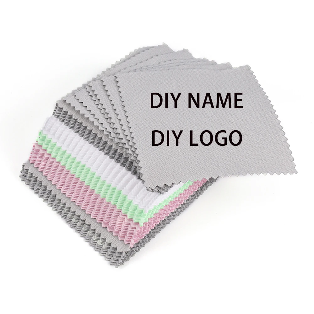 500Pcs Customized Custom Name LOGO Polish Polishing Cloth Silver Color Cleaning Polishing Cloth Soft Clean Wipe Wiping Cloth