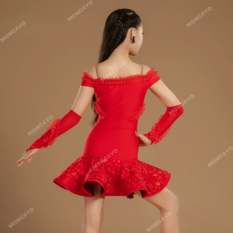 ชุดเต้นรําละตินสาวการแข่งขันเต้นรําบอลรูม Cha Cha Rumba Samba Latin ฝึกชุดเด็กเสื้อผ้าเด็ก