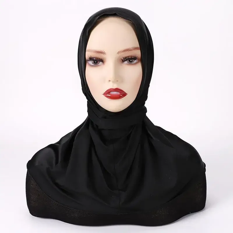 

New Islam Women Ready to Wear Snap Fastener Hijab Satin Muslim Full Cover Head Wraps Scarf Buttons Turban Caps Turbante Mujer