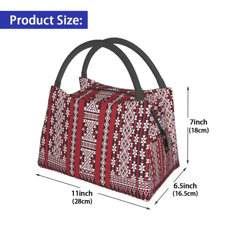 Red Kabyle Carpet Pattern Thermal Insulated Lunch Bag Geometry Geometric Resuable Lunch Tote for Outdoor Picnic Meal Food Box