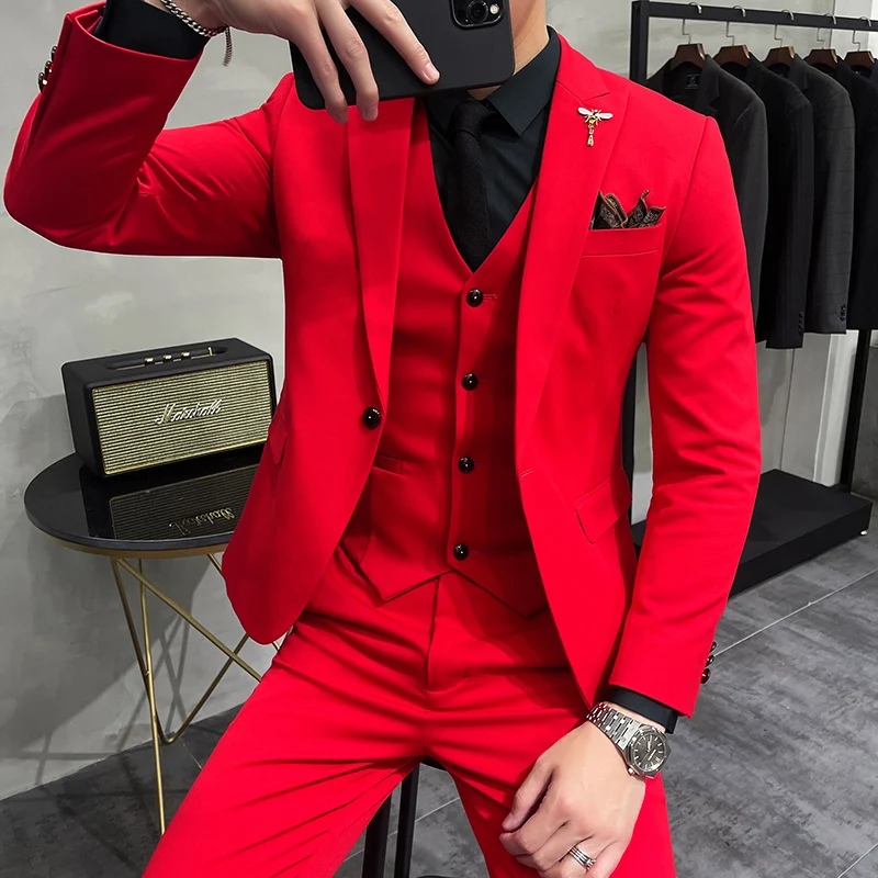 

Boutique groom wedding wedding (suit + vest + trousers) fashion handsome high-end suit bridesmaid group dress suit three sets