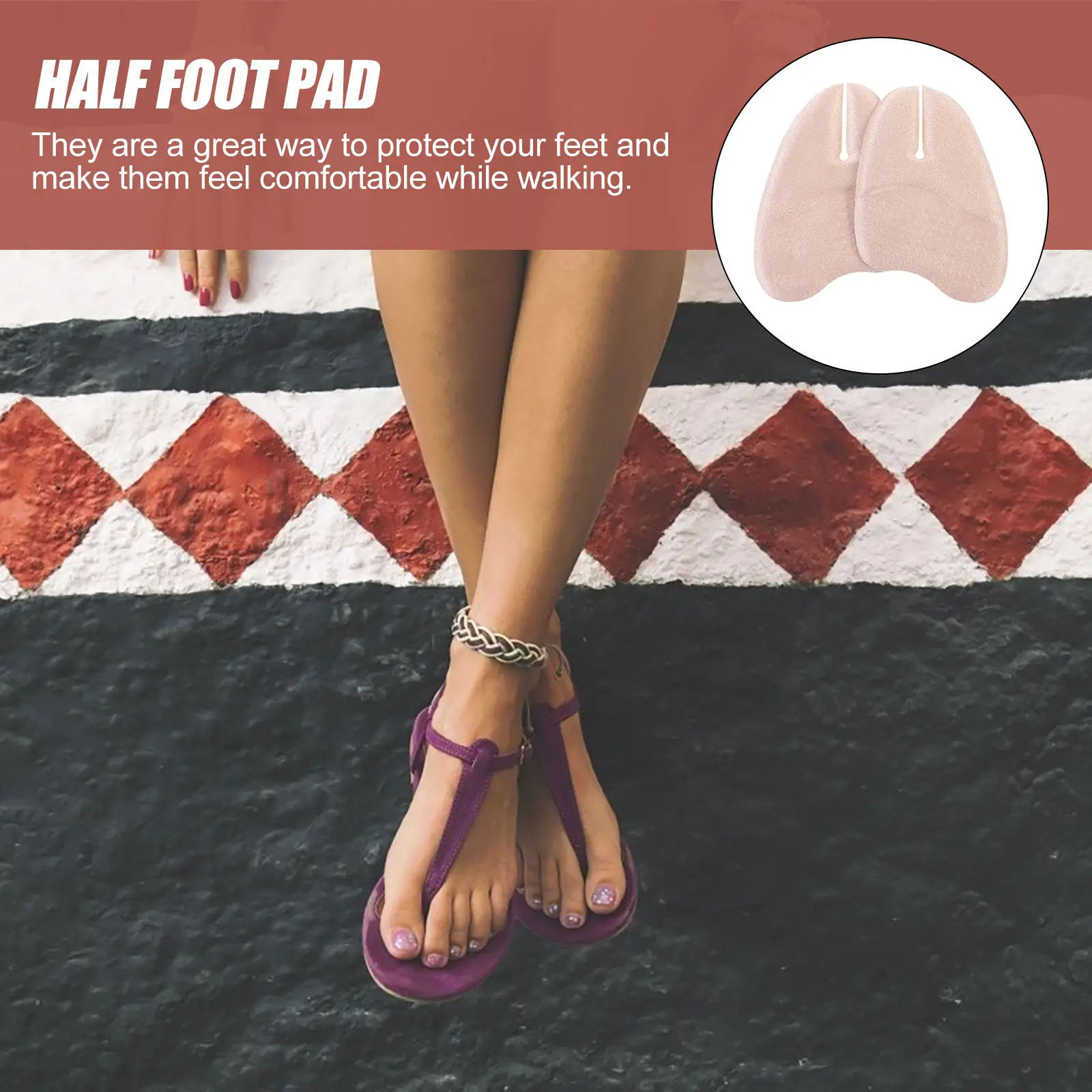 

3pcs Thong Sandals Forefoot Pads Self-Adhesive Metatarsal Cushions Nonskid Half Insoles For Ball Of Foot Pain Relief Shoe