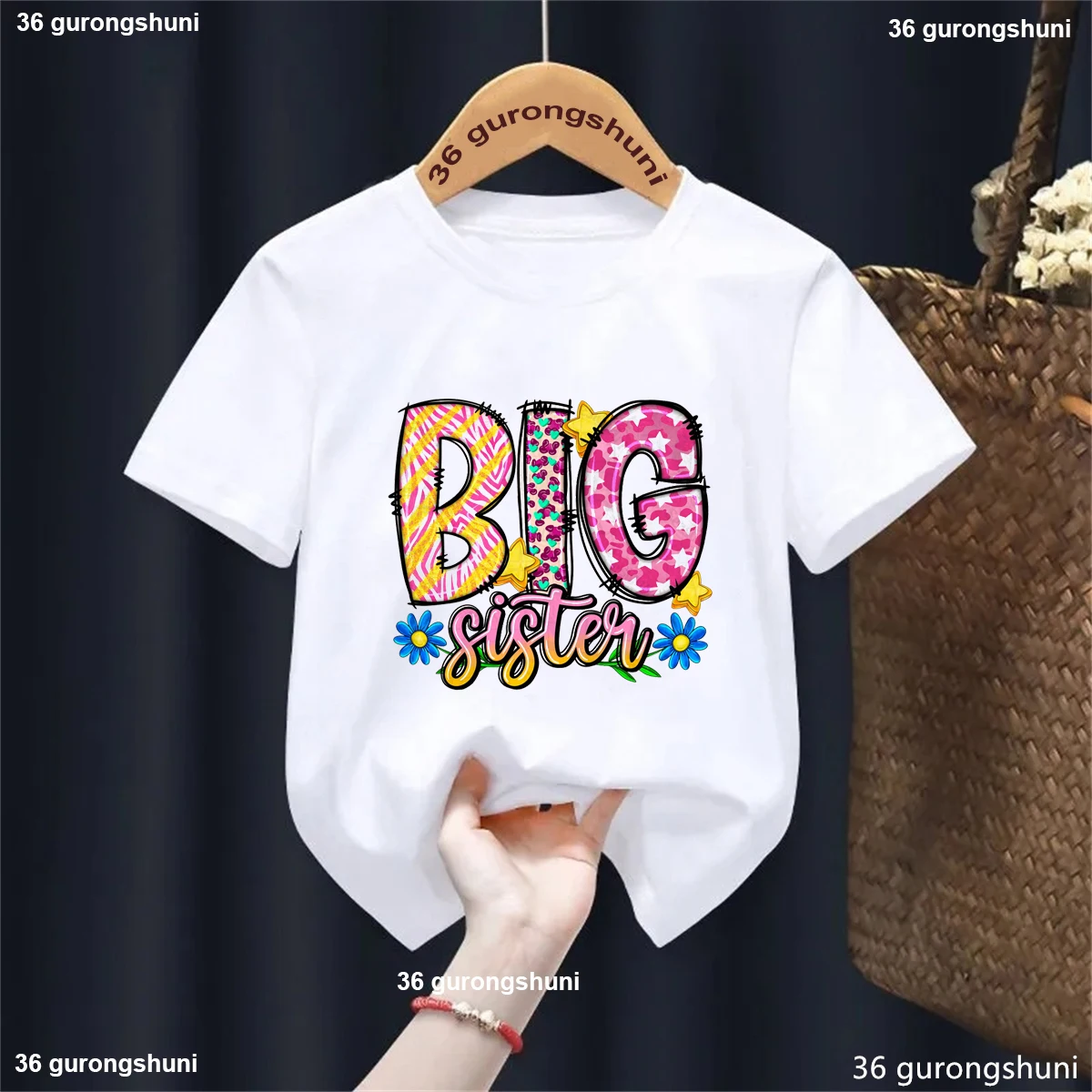 Big/Little Sister Flowers Printed Tshirt Girls Birthday Gift Kids Clothes Harajuku Kawaii Children'S Clothing Funny T-Shirt