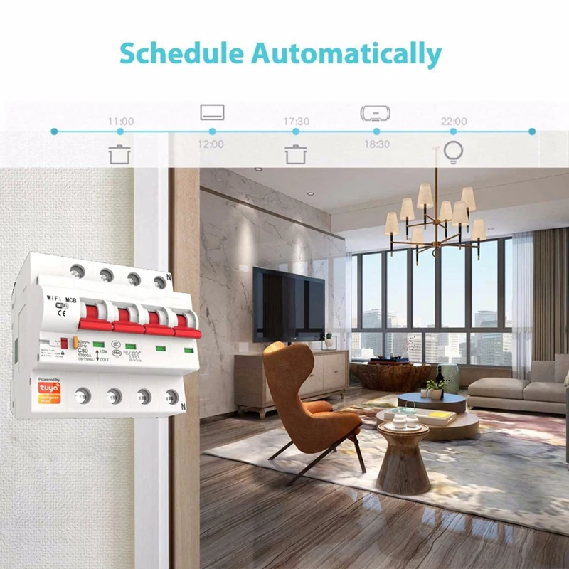 Tuya Wi-Fi Disjuntor Inteligente, Interruptor Automático, Sobrecarga, Proteção contra Curto-Circuito, Amazon, Alexa, Google Home, 40A