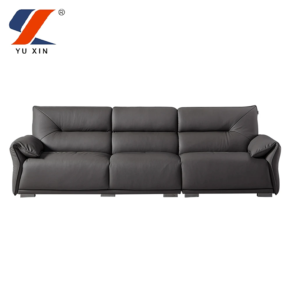 

Luxury Black Minimalist Genuine Leather Living Room Sofas Couches Living Room Furniture for Hotel and Villa