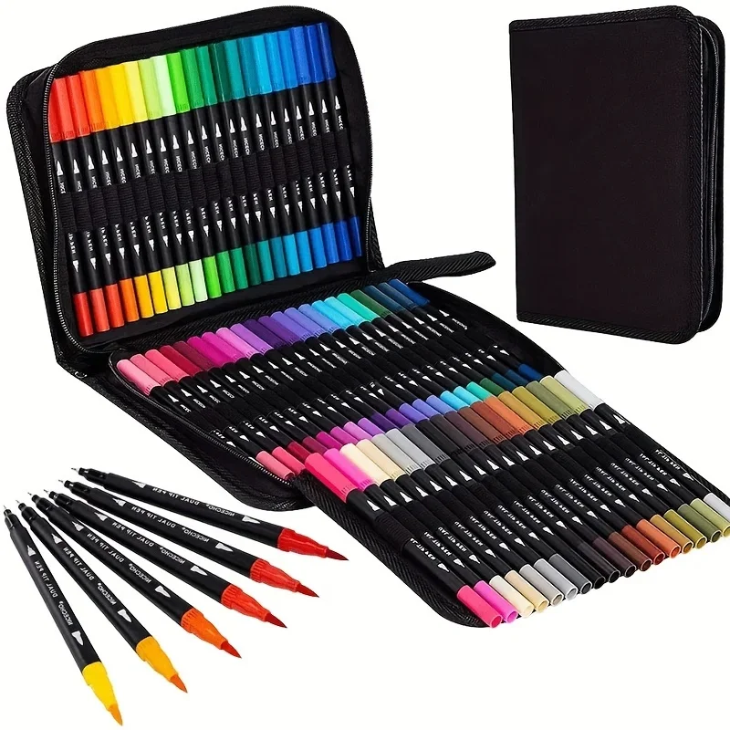 Lebendige doppelseitige Aquarellmarker – Kunstset zum Zeichnen und Basteln, langlebige Kunststoffkörper, Weihnachtsgeschenk – Detail 1