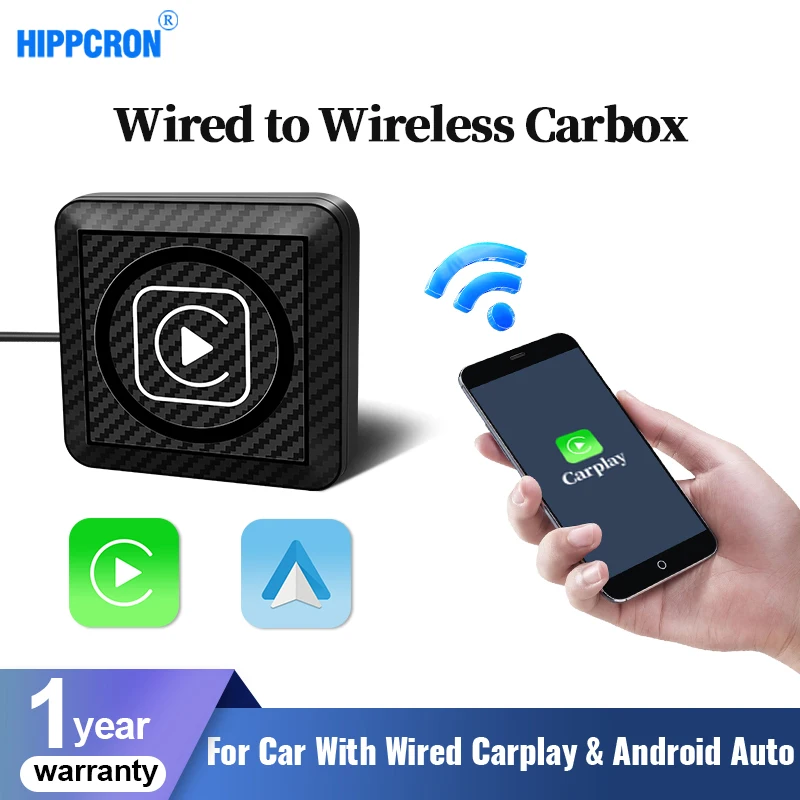 

Hippcron Wireless Carplay Android Auto Mini Box Adapter Smart Plug And Play Dongle Bluetooth WiFi Fast Connect