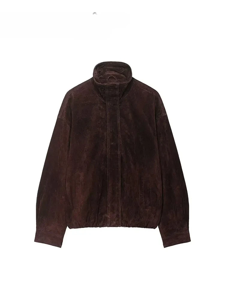 

Новые женские повседневные замшевые куртки-бомберы с длинным рукавом, осенне-зимние пальто, модная уличная одежда, верхняя одежда на молнии