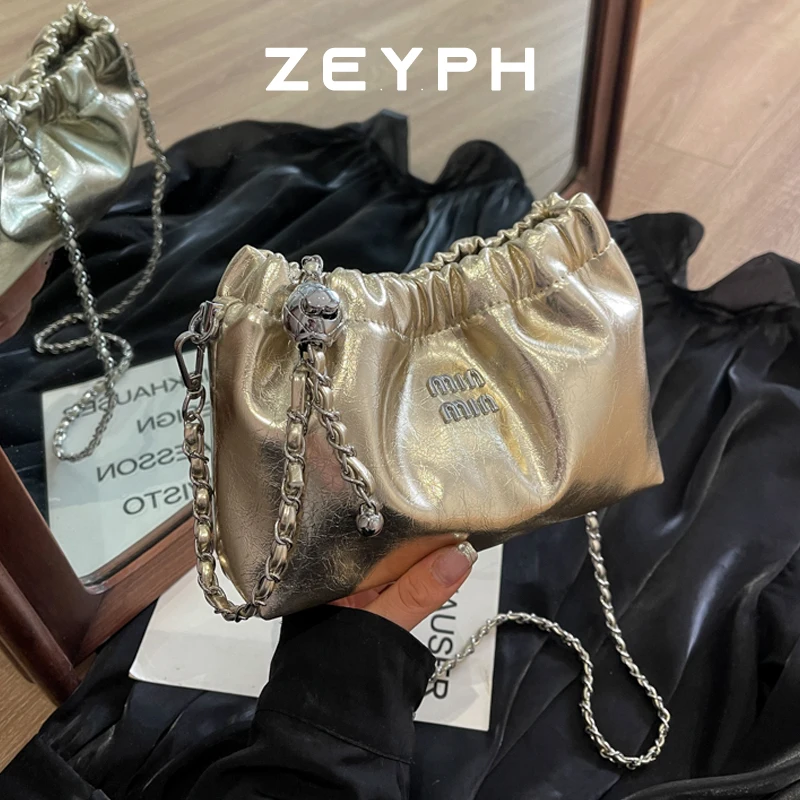 

Zeyph Silver Folded Chain Buet Bag Women's Crossbody oulder Bag Summer New Sle Casual Soft Handle Polyester Magnetic