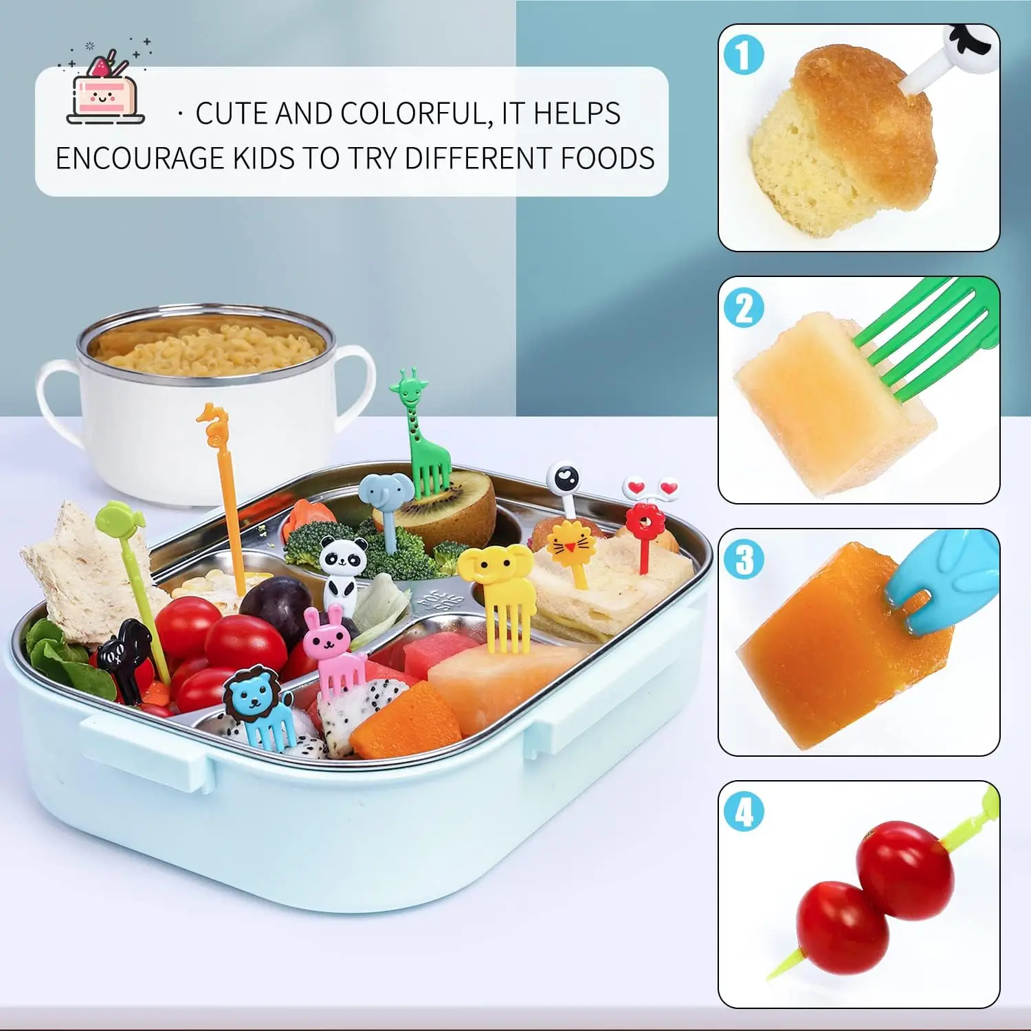Mini-Frucht-Lebensmittel-Picks für Schulkinder, Kinder, Bento-Lunchbox, Zubehör, niedliches Cartoon-Tier, Bär, Zahnstocher-Set – Detail 8