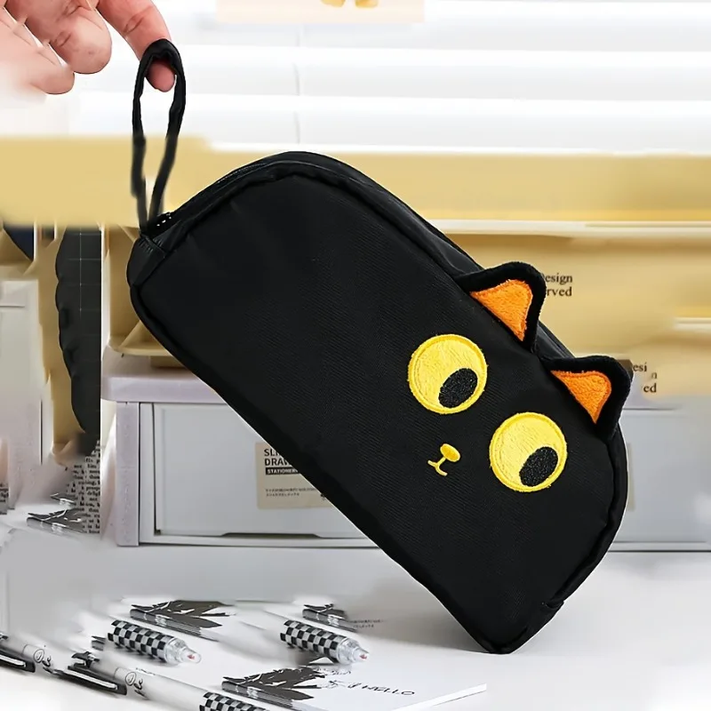 Cute 3D Black Cat Pencil Case, Large Capacity