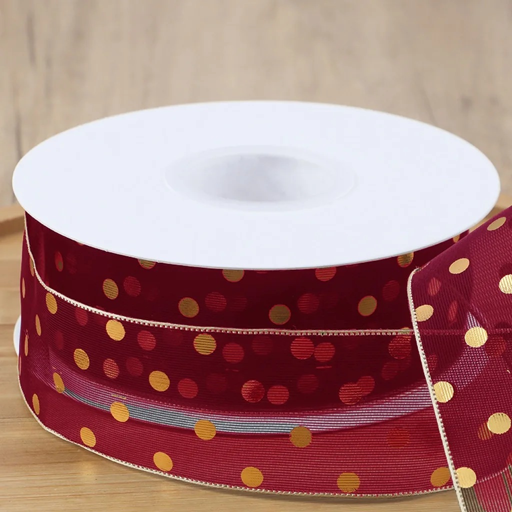 10 Yards/Roll 2.5/4cm Gold Foil Polka Dot Sheer Organza Ribbon for Flower Wrapping DIY Bows Gift Decors DIY Crafts Sewing Trim