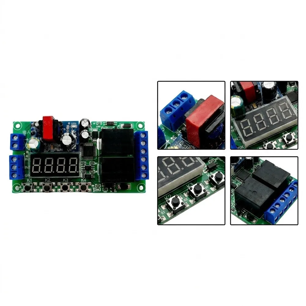 Programmable AC 220V Dual Channel Delay Switch Module with 38 Timing Modes and 4-Digit Digital Display for Automation Control