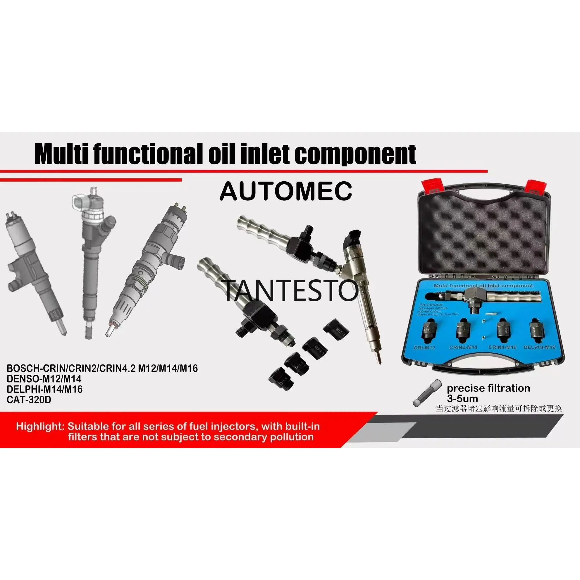 

CRIN CRDI Common Rail Test Bench Oil Inlet Conversion Adapter M12X1 M14X1 M16X1.5 with Filter Protection Repair Tools