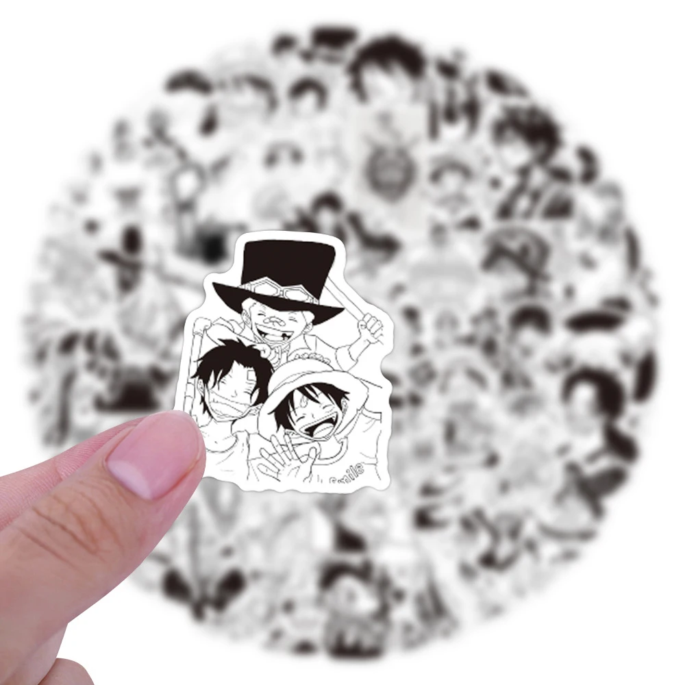 10/30/60/120pcs 원피스 애니메이션 낙서 스티커 Luffy Zoro 만화 스티커 헬멧 전화 수하물 자전거 블랙 화이트 만화 데칼