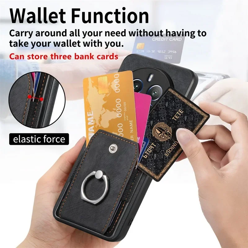 For Realme 11 15 16 Pro 5G Back Cover For OPPO Realme GT7 Pro Leather Card Ring Stand Funda Realmi 11 Pro Plus 15T GT8 Etui