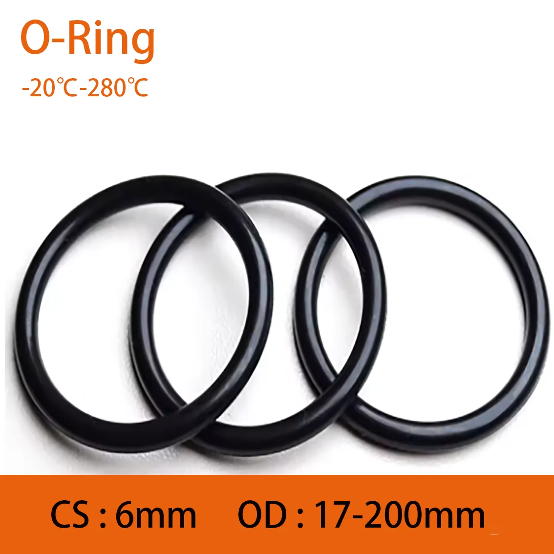 CS 6mm Wire Diameter Black NBR Rubber O-Rings Gaskets OD 17-200mm  Oil Resistant Acid & Alkali Resistant Wear-Resistant ﻿