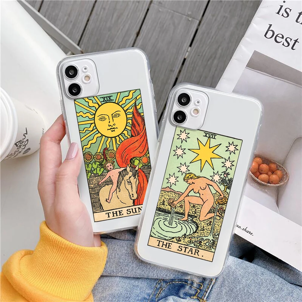 INS Witches The Moon And Sun Tarot Mystery Totem Phone Case For iPhone 11 12 13 Pro Max 7 8 Plus Mini SE X XS Max XR Cover Funda