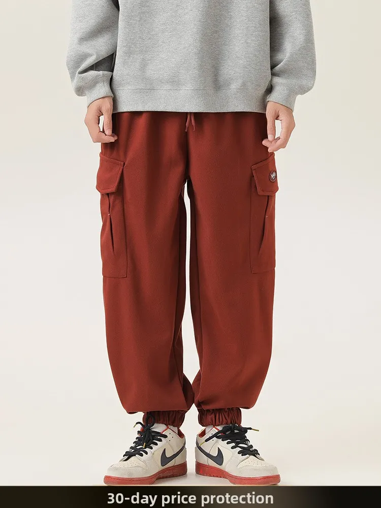 

Retro Japanese Sle Fce Lined Cuffed Pants Multiple kets Loose Fit Youth Sports Long Trousers for Teenagers