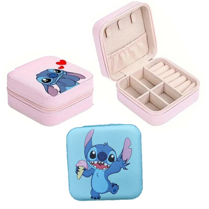 Disney Stitch Mini Boîte de Rangement Portable Décontractée pour Bijoux, Boîte de Rangement Multifonctionnelle pour Collier, Bracelet, Boucles d'Oreilles, Voyage