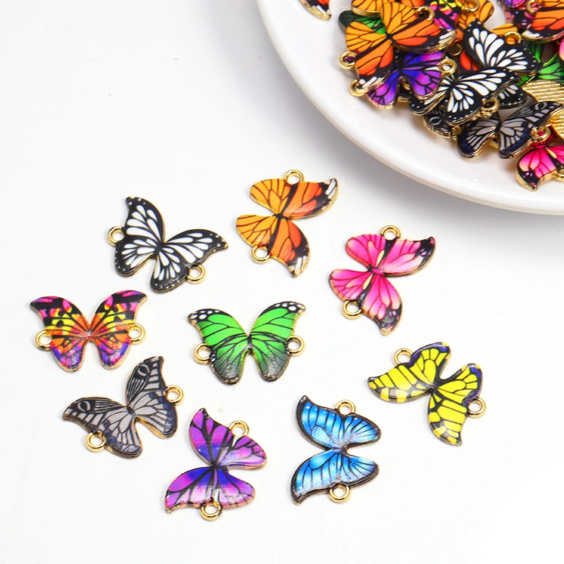 

20Pcs/Lot Colorful Enamel Oil Drip Butterfly Charms Connectors For Jewelry DIY Handmade Women Bracelet Necklace Making Findings