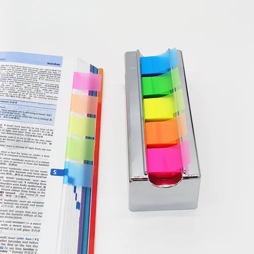 Imagen 2 del producto Pestañas de índice transparentes coloridas, flecha de impresión de bandera de nota adhesiva con dispensador emergente para oficina y estudio