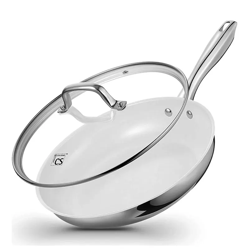 

Premium Stainless Steel Frying Pan Skillets 8 Inch Kitchen Cooking Pan Nonstick White Ceramic Coating Egg Frying Pan with Lid