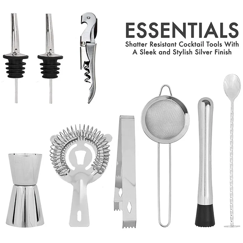 Wine Martini Mixology Supply Kit, 11Pcs Stainless Steel Boston Cocktail Shaker Complete DIY Bar Accessories For Party