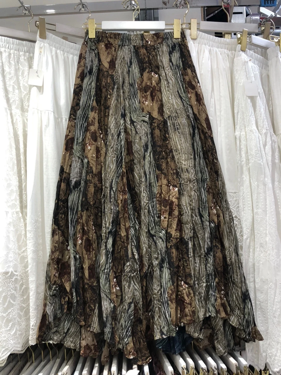 

New Chinese Ethnic Style Vintage Dyed Print Half Skirt Women's Thin Hanging Sense Personality Pleated A-Line Long Skirt