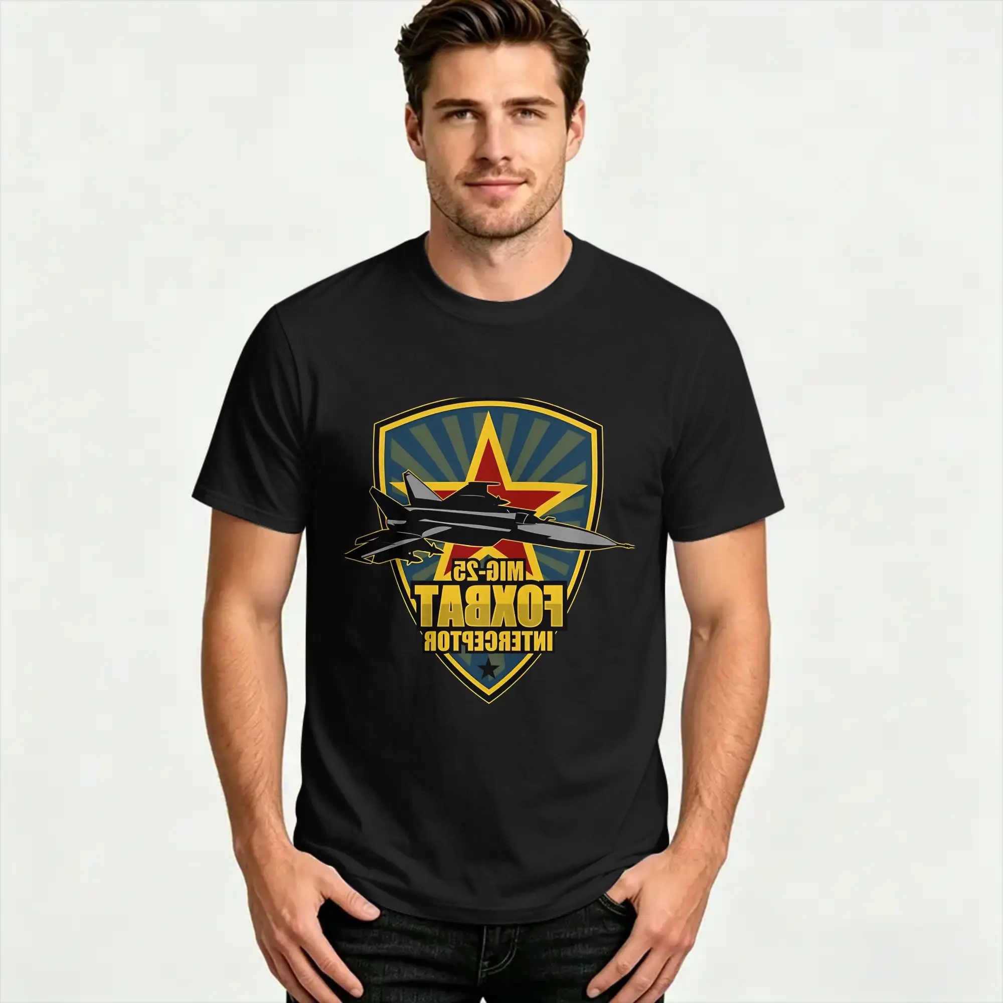 Mig 25 Foxbat Interceptor Men's T Shirt  Casual Tees Short Sleeve Round Collar T-Shirt Cotton Plus Size Clothes