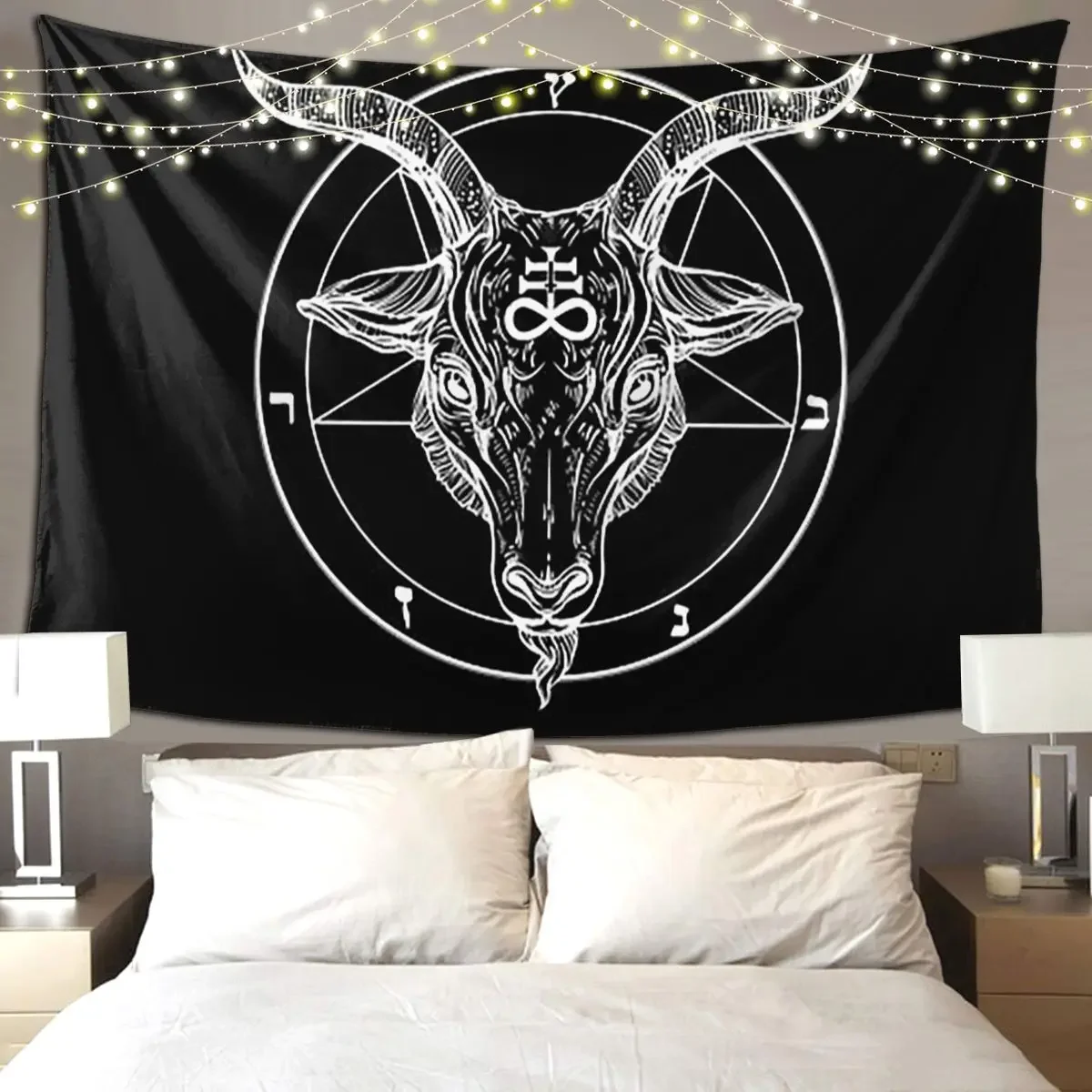 Baphomet Goat Head With Pentagram Or Satanist Symbol Tapestry Art Wall Hanging Home Decor Tapestries for Room Bedroom Dorm Room