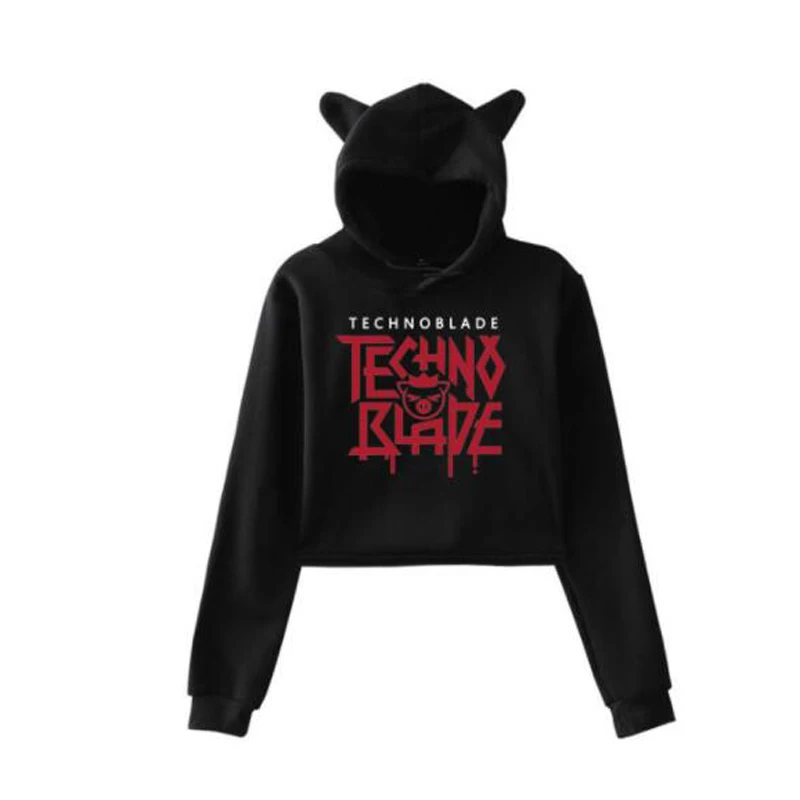 Technoblade Merch Crop Top Hoodie Long Sleeve Women Sweatshirt Hooded 90s Girl Streetwear Harajuku Hoodie Kpop Hoody Tracksuit