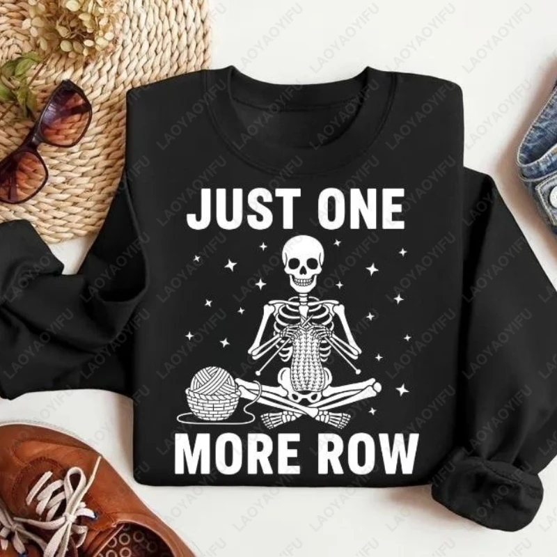 

Just One More Row Скелет Вязание Зимний женский пуловер с принтом Забавный подарок для любви Вязание Креативный тренд Графический свитер