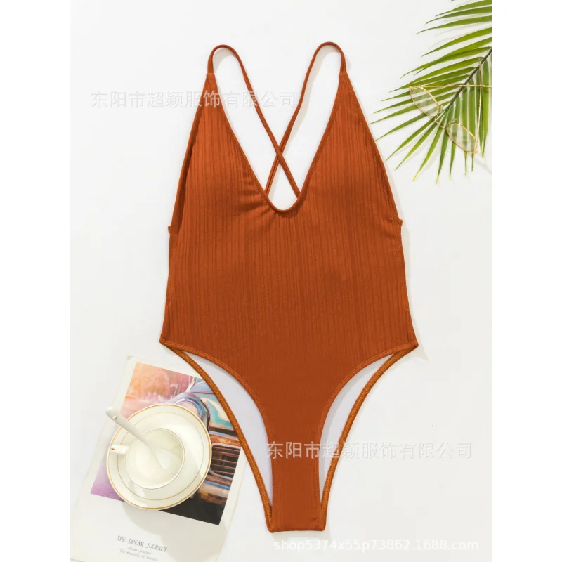 

Solid Color Back Featured Banded Bikini Beach Sexy One Piece Swimsuit New