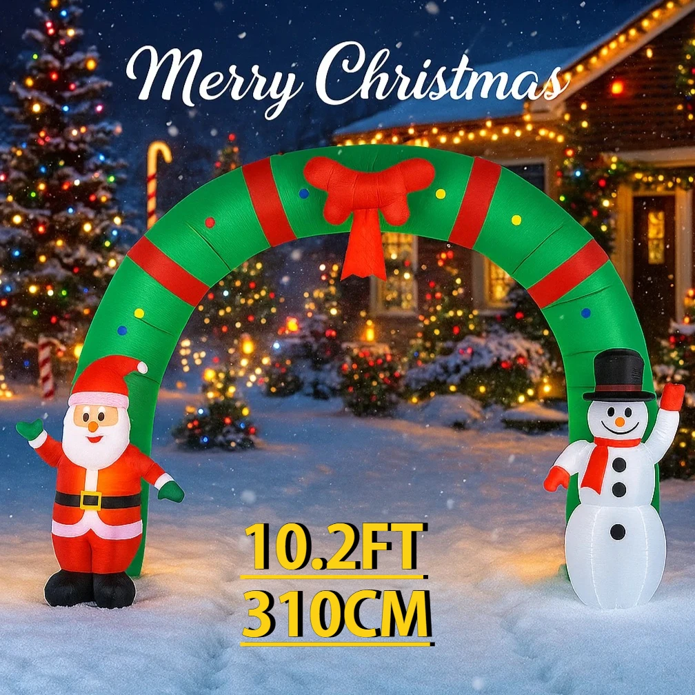 Arco inflable de decoración de patio con luz LED de 10,2 pies, Papá Noel, muñeco de nieve, juguete, suministros de Navidad, adornos para el hogar, regalo de vacaciones de Navidad