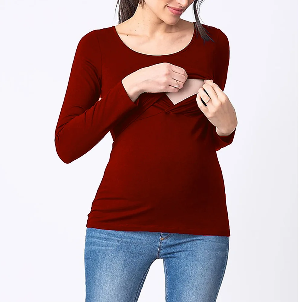 

Maternity T-shirts Long Sleeve Nursing Breastfeeding Clothes For Pregnant Women Cotton Postpartum Tees