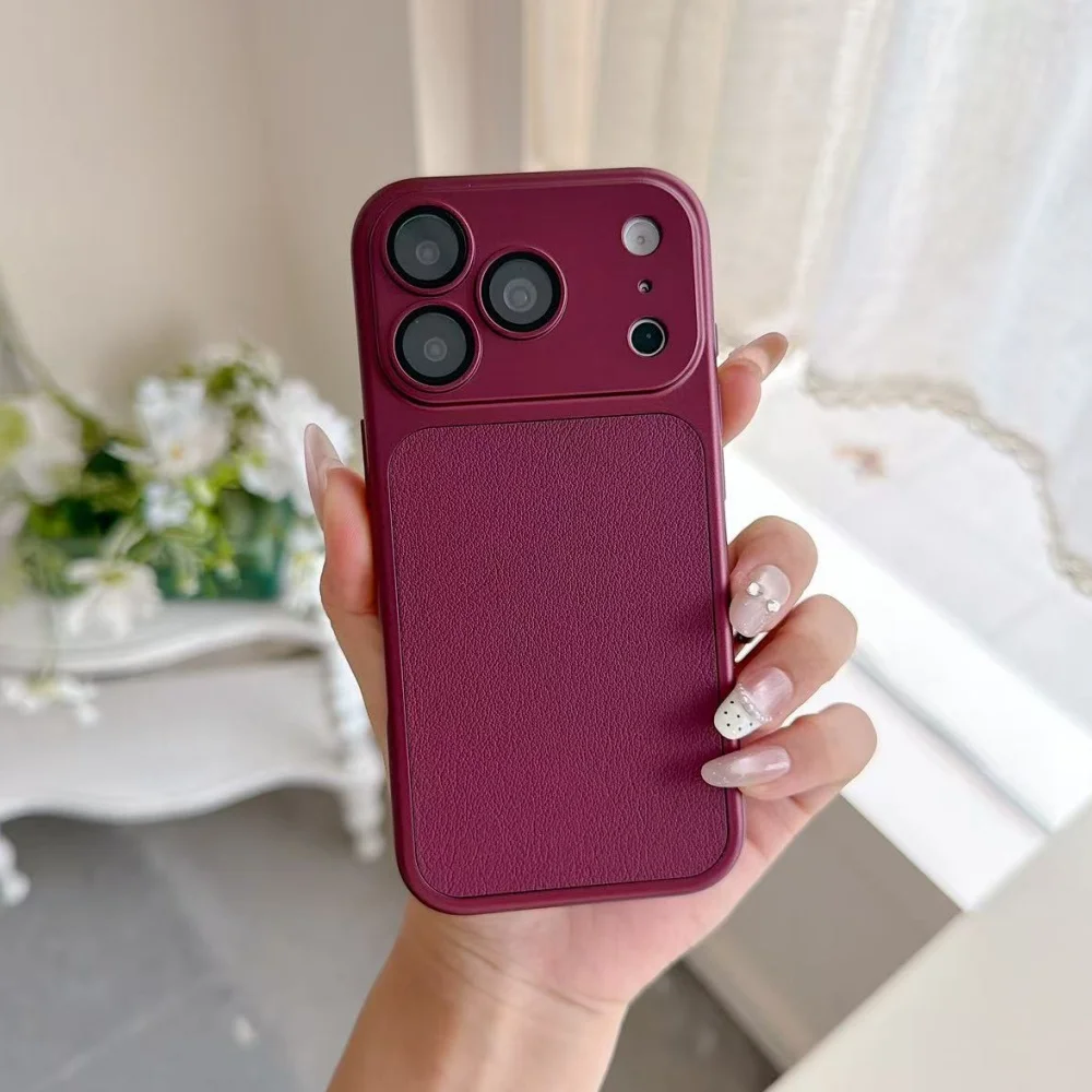 Leather Texture Large Window Phone Case for iPhone 18 Pro Max 17 16 15 14 13 12 11 Shockproof Anti Fingerprint Protective Cover
