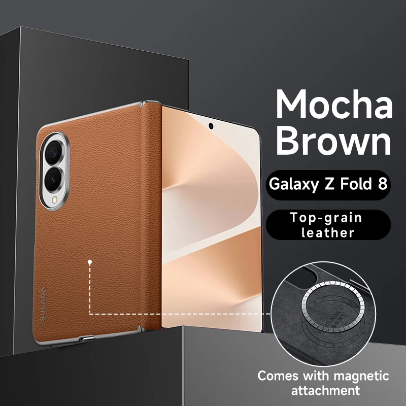 Original Sulada Echtleder für Magsafe Hülle für Samsung Galaxy Z Fold8 ZFold 8 Ultra Magnetische kabellose Scharnier-Rückabdeckung
