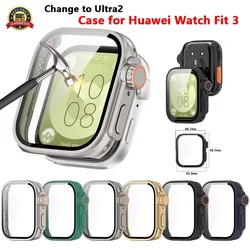 Change to Ultra PC Case+Glass For Huawei Watch Fit 3 Smart Watch Screen Protector for Huawei Fit 3 Upgrade to Ultra2 Accessories