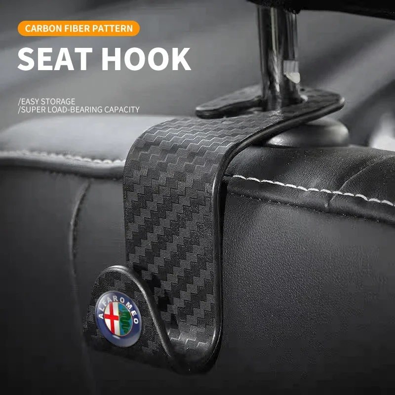 Carbon Fibre Car Rear Seat Hook Hanger Storage Organizer Hooks For Alfa Romeo Giulia Stelvio Giulietta 156 159 147 Mito Tonale