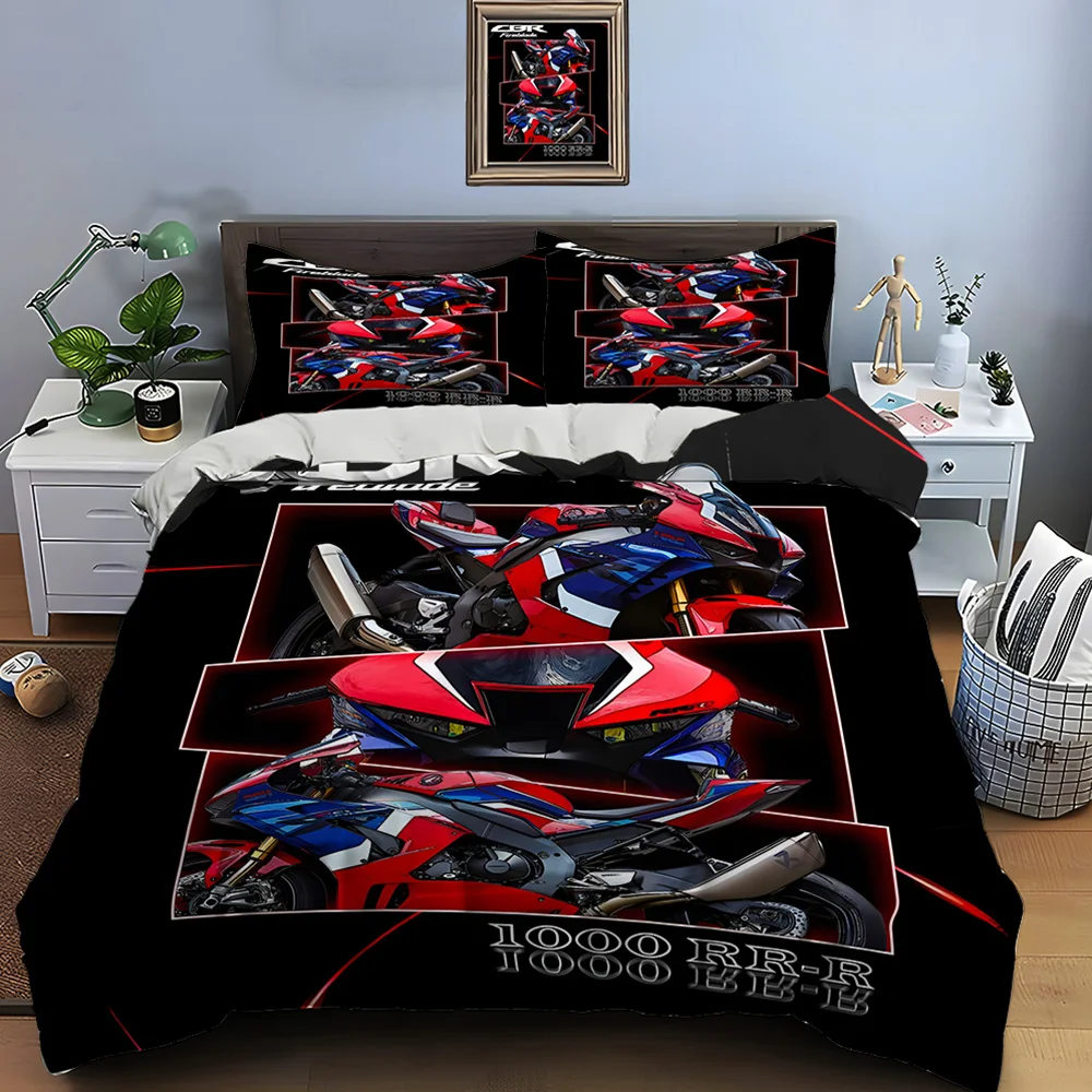 Red-blue sport bike modern detail Bedding Set for Kids Luxury Gift 3pcs Digital Print Comforter Set Soft Comfortable Breathable